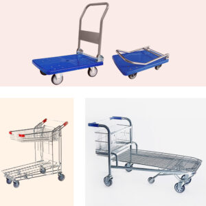 goods movement trolley, stock transport trolley, industrial goods trolley, retail goods trolley, heavy load movement trolley